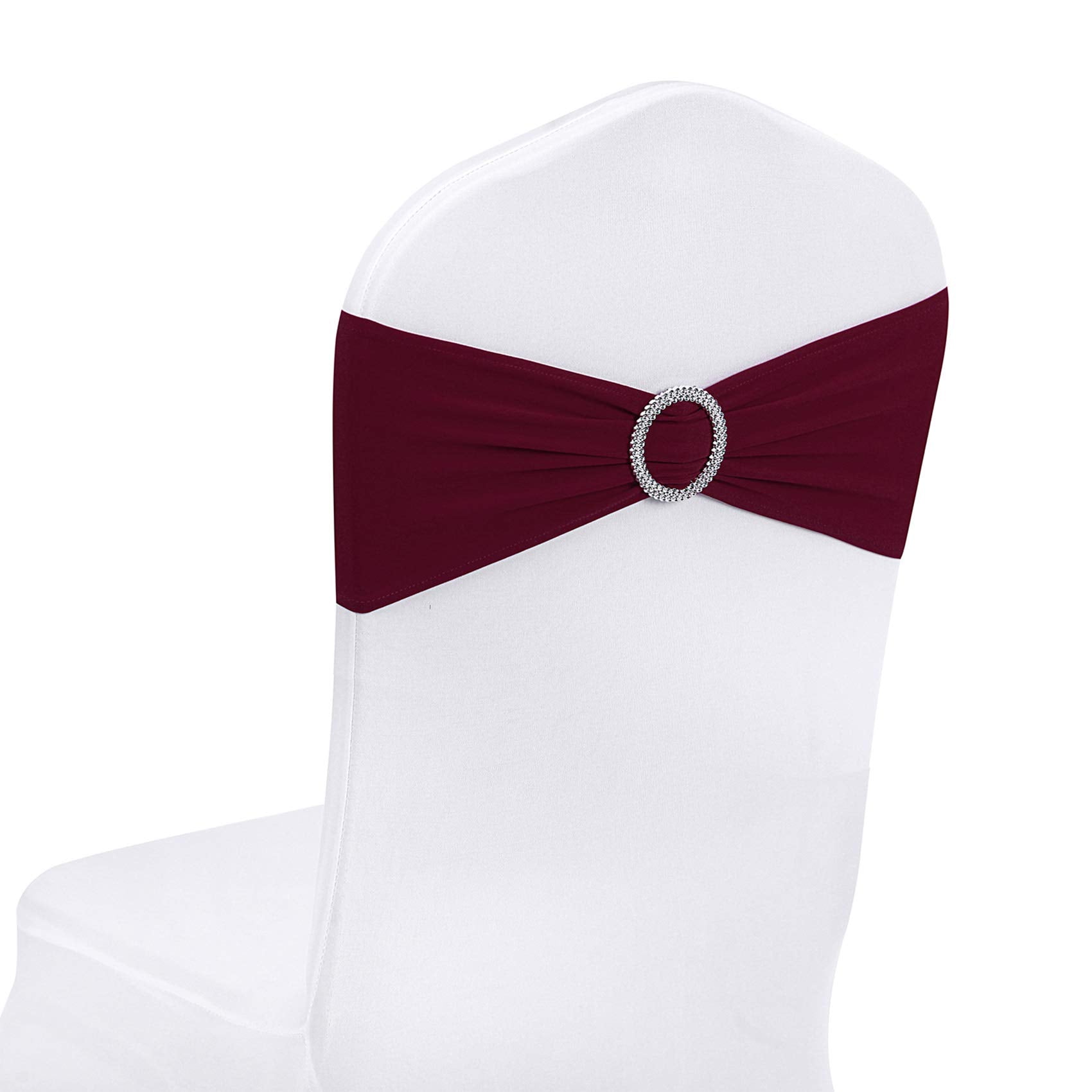 Peomeise 50pcs Burgundy Spandex Chair Sashes with Buckle Slider for Wedding, Party Decoration
