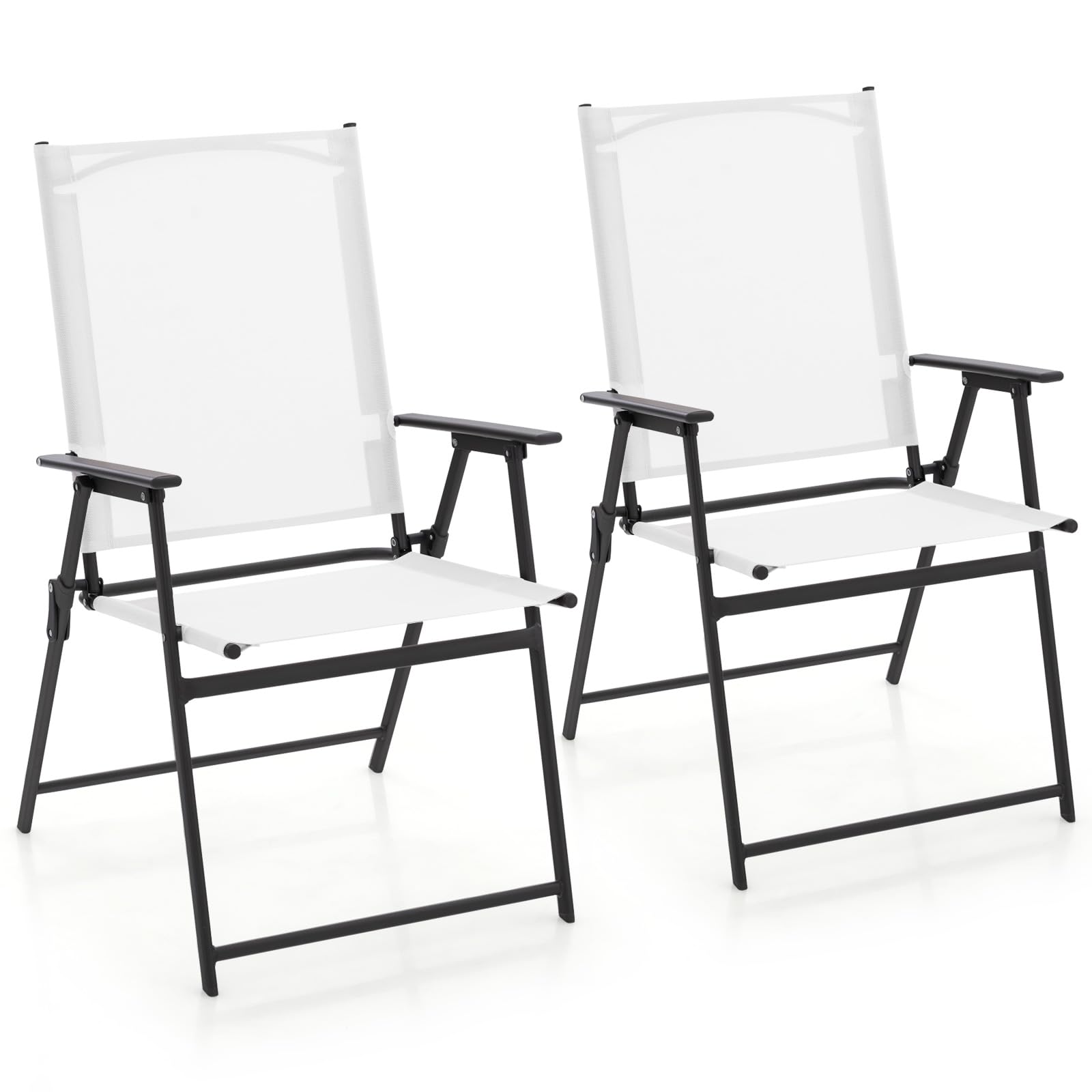 Giantex Patio Folding Chairs Set of 2, Portable Outdoor Dining Chairs with Rustproof Metal Frame, for Lawn, Front Porch, Deck, G