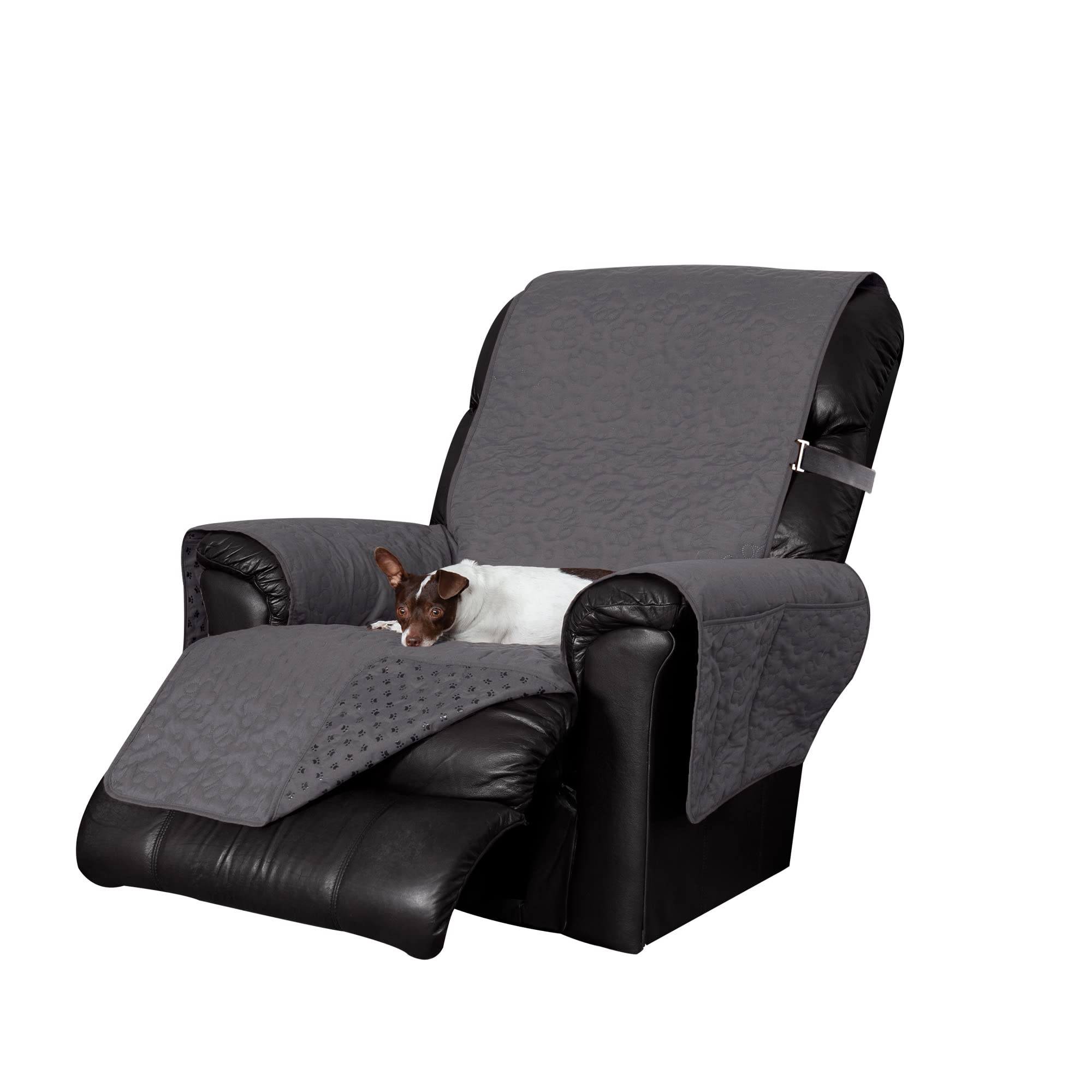 Furhaven Waterproof & Non-Slip Recliner Chair Cover Protector w/ Side Pockets for Dogs, Cats, & Children - Quilted Paw Print Liv