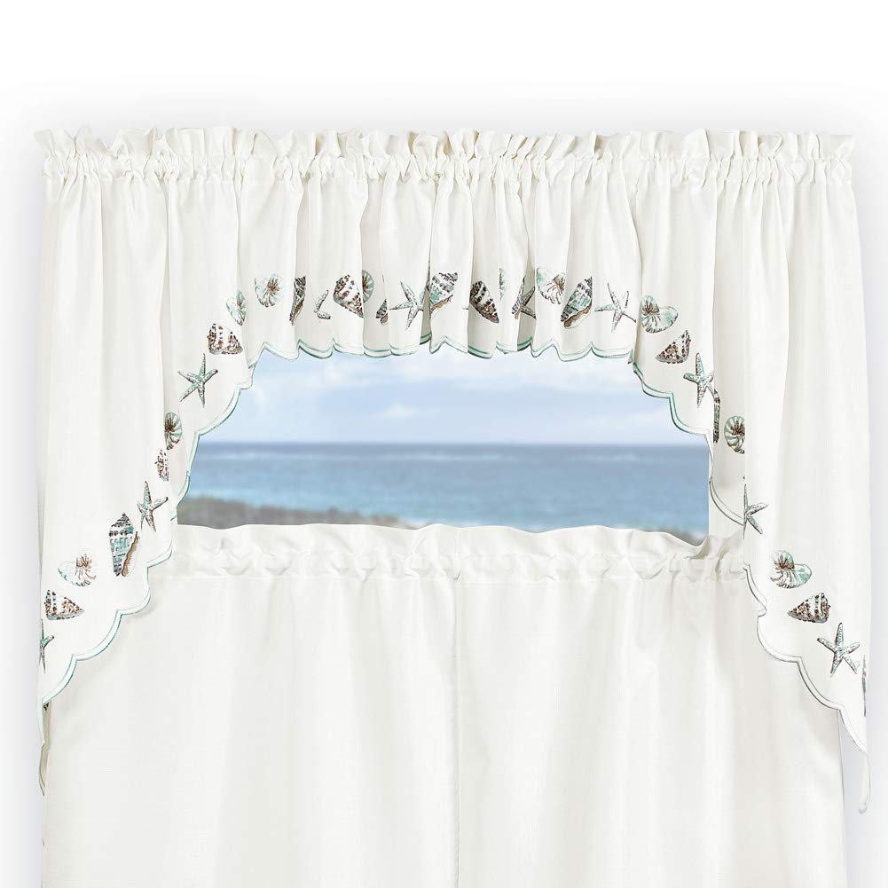 Renaissance Home Fashion Collections Etc Seashells Embroidered Swag Pair, 56 X 38, Sea Mist
