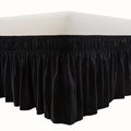 MEILA Wrap Around Bed Skirt Three Fabric Sides Elastic Dust Ruffled 16 Inch Tailored Drop,Easy to Install Fade Resistant-Black, 