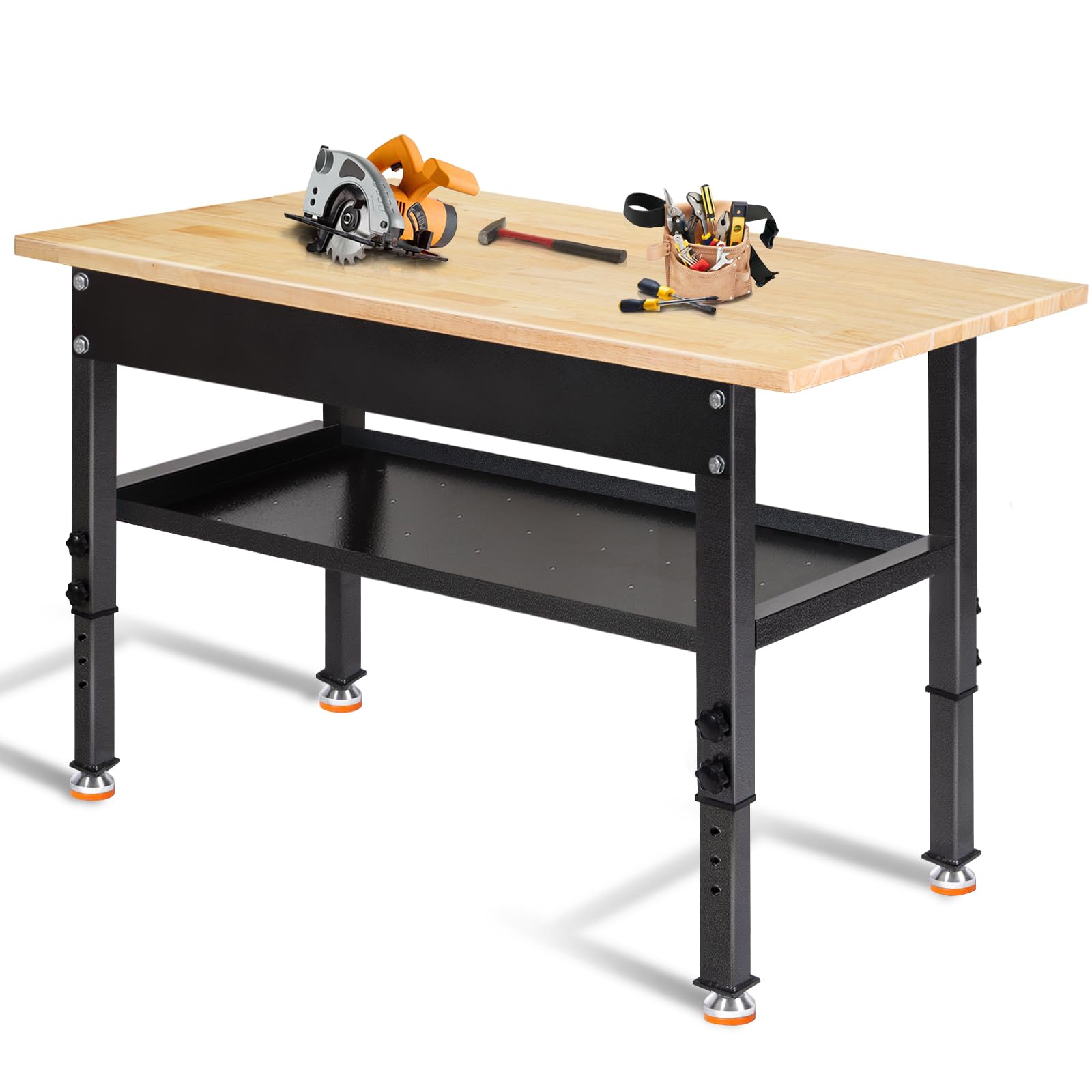 48 /60   Adjustable Workbench, Rubber Wood Work Bench Heavy-Duty with Partition,2000 LBS Load Capacity Hardwood Work Table for