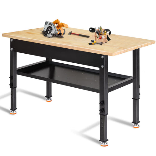 48 /60   Adjustable Workbench, Rubber Wood Work Bench Heavy-Duty with Partition,2000 LBS Load Capacity Hardwood Work Table for