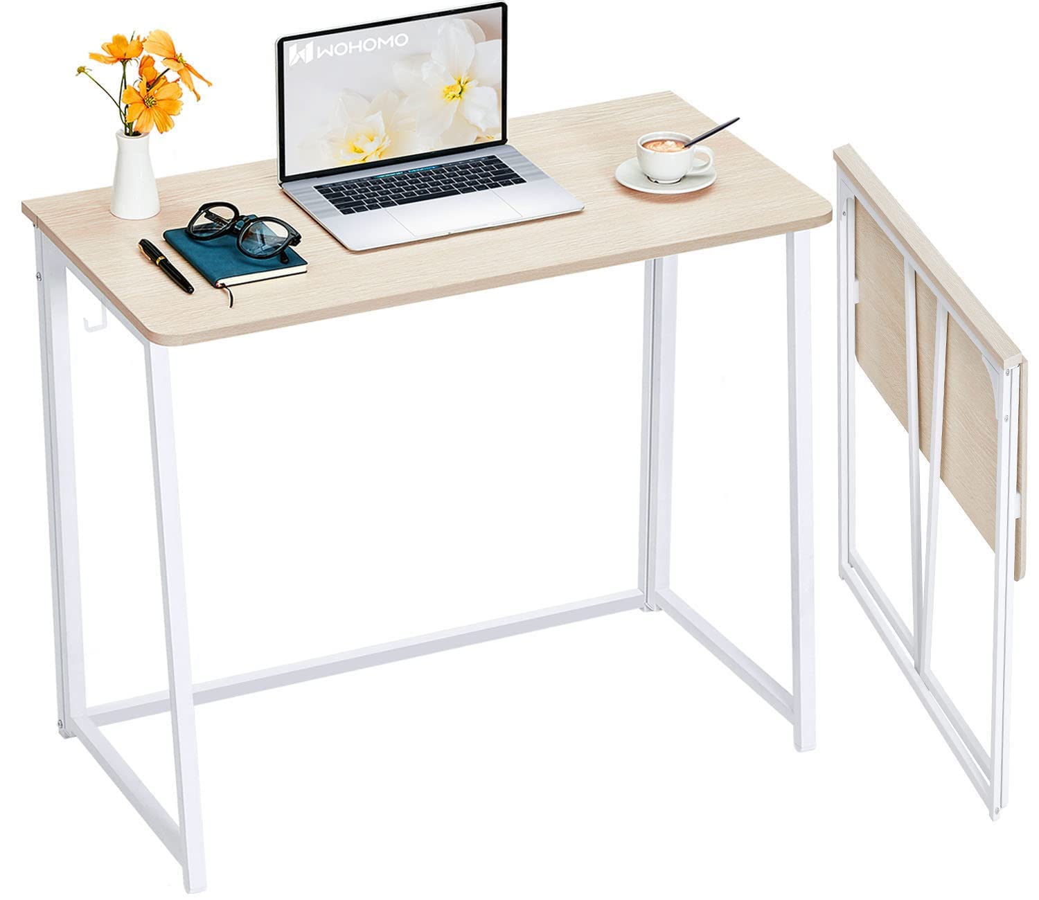 WOHOMO Folding Desk, Small Foldable Desk 31.5 for Small Spaces, Space Saving Computer Table Writing Workstation for Home Office,