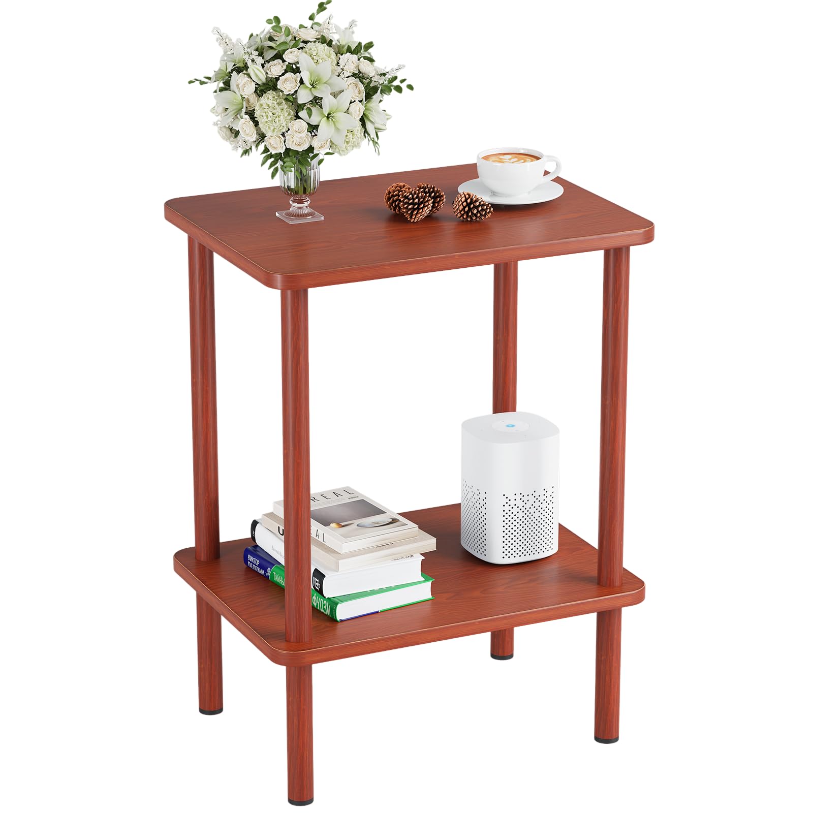 Apicizon 2 Tier End Table, Boho Side Table with Storage Shelf, Nightstand Bedside Table for Small Spaces, Bedroom, Living Room, 