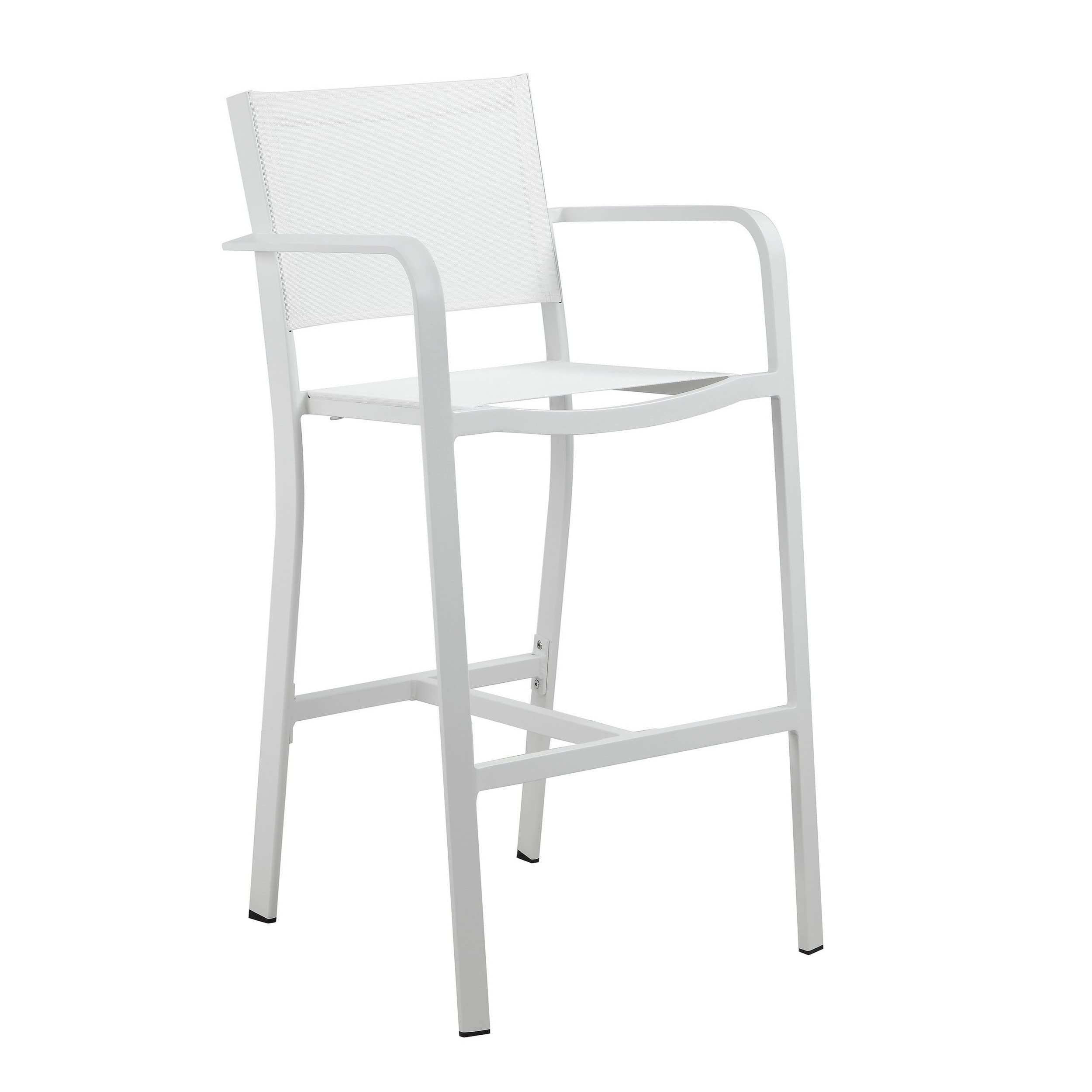 Benjara Keli 44 Inch Set of 6 Bar Stool, White Aluminum Rust Resistant Frames