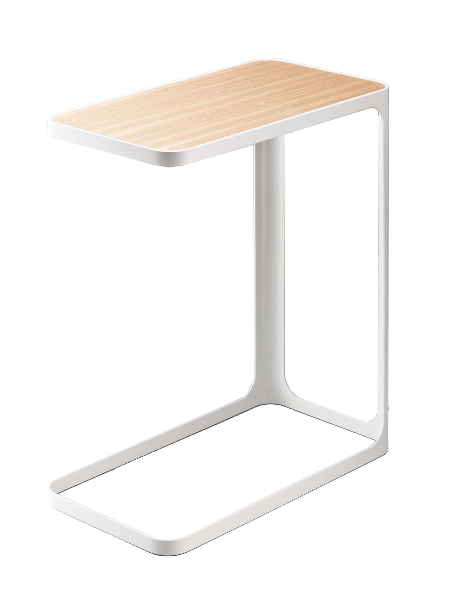 Yamazaki Home Small Metal and Wood Bedside Compact Side Table for Modern Living Room - Narrow C Shaped Slim End Table Steel One 