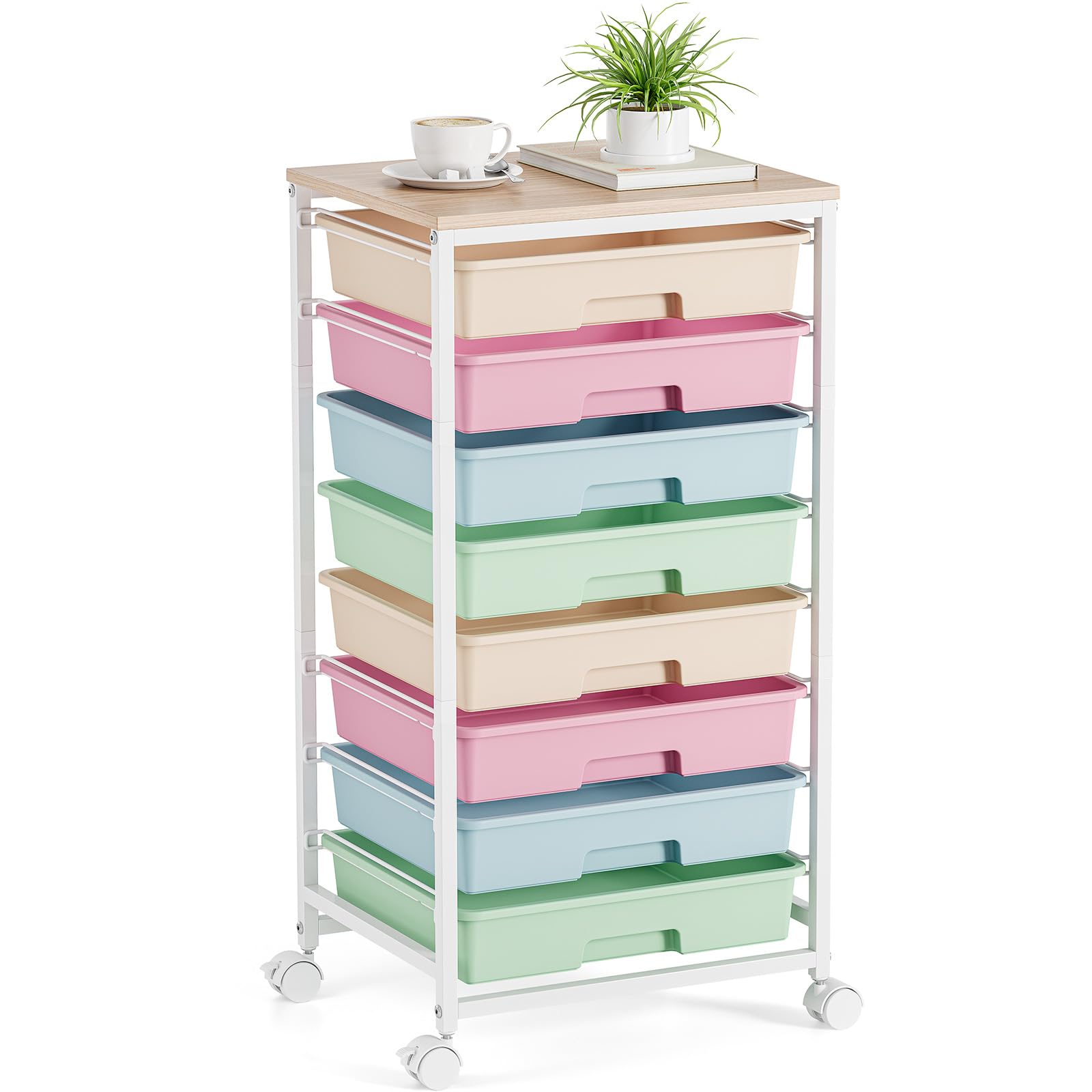 Rolling Storage Cart, Rainbow Cart with 8 Drawers and Wooden Tabletop, Teacher Organization for Classroom, Art Cart for Classroo