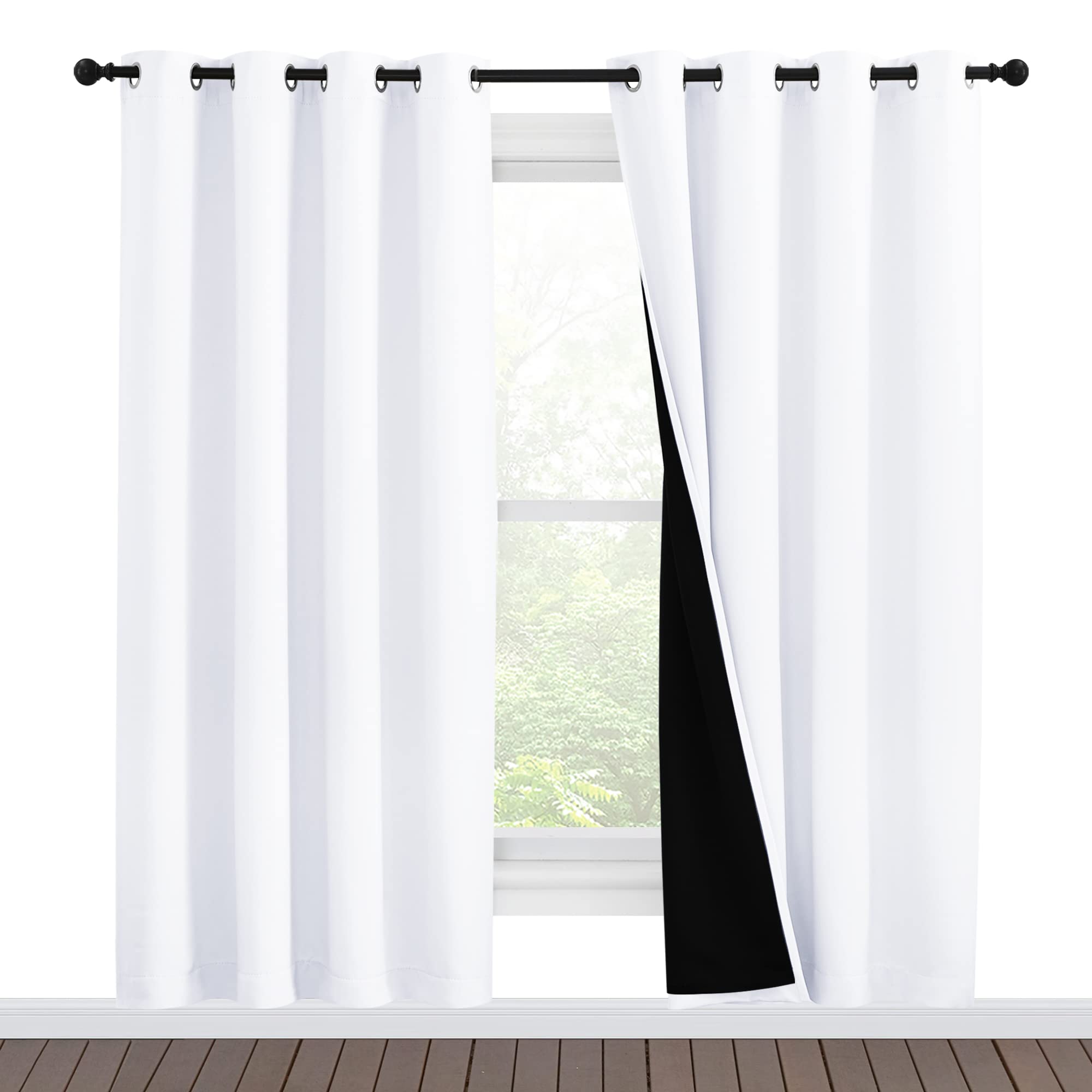 NICETOWN 100% Blackout Window Curtain Panels, Full Light Blocking Drapes with Black Liner for Nursery, 78-inch Drop Thermal Insu