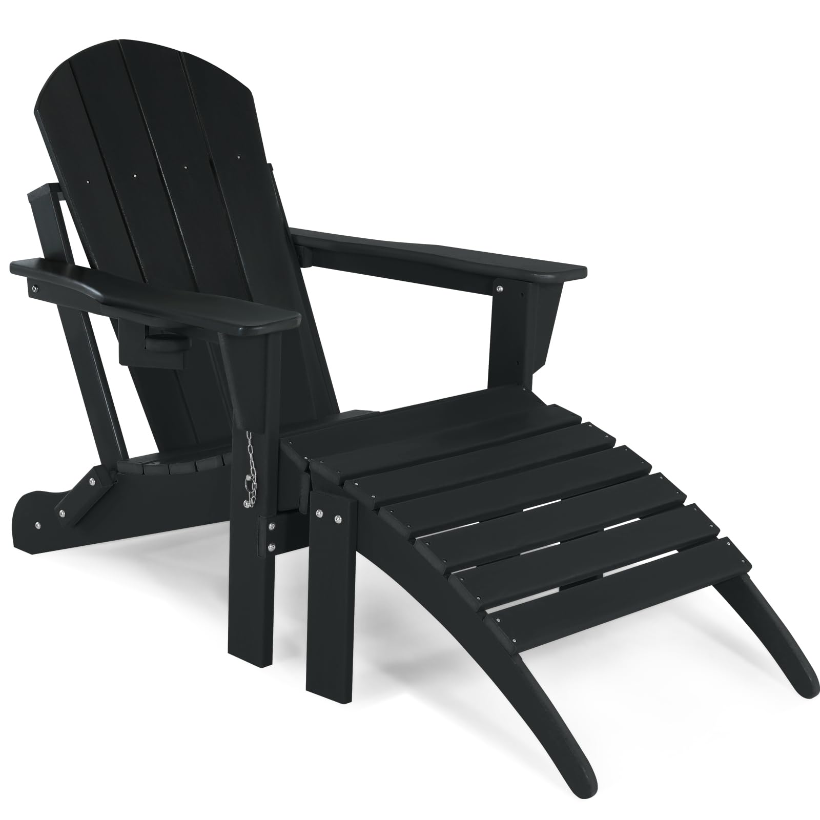 ABCPATIO Folding Adirondack Chair with Footrest - Outdoor Weather Resistant Plastic Adirondack Chairs with Detachable Ottoman, S