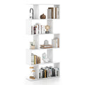 Tangkula 5-Tier Geometric Bookshelf, S Shaped Bookcase w/Anti-Toppling Device, Freestanding Room Divider, Industrial Home Office