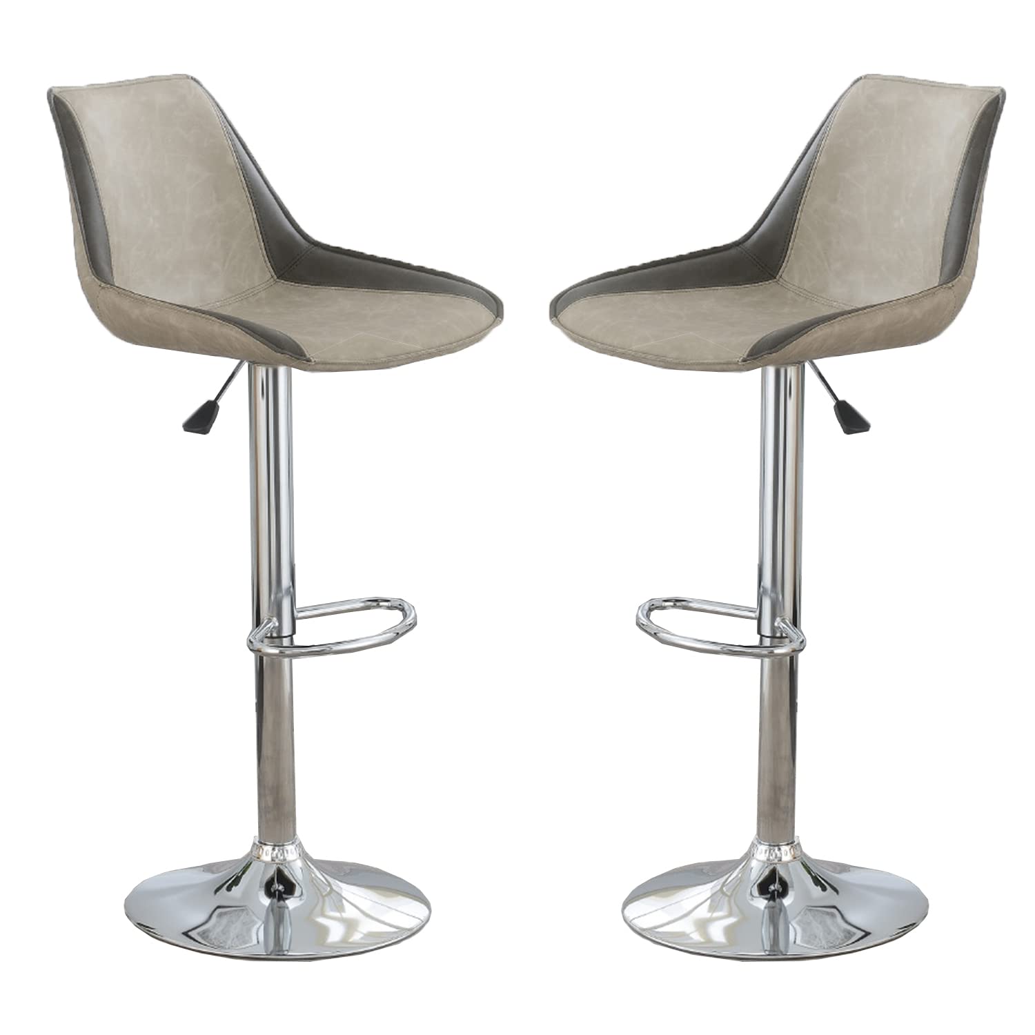 Poundex Set of 2 Upholstered Adjustable Barstool in Light Grey and Grey
