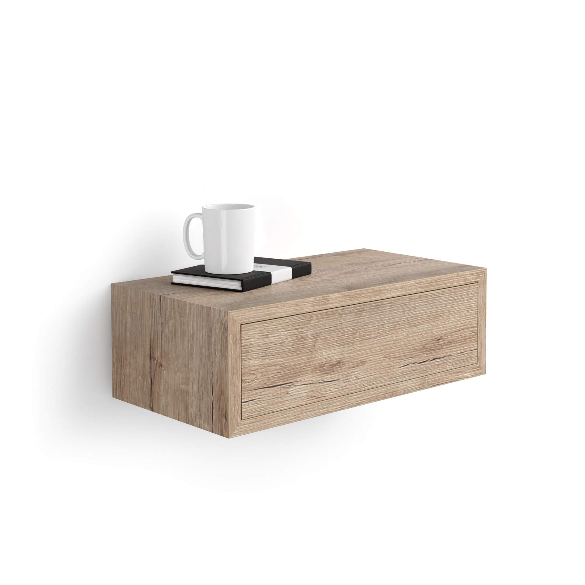 Mobili Fiver, Riccardo Floating nightstand, Oak, 17.7 x 9.8 x 6.1 , Laminate-Finished, Modern Bedside Table, End Table, Italian 
