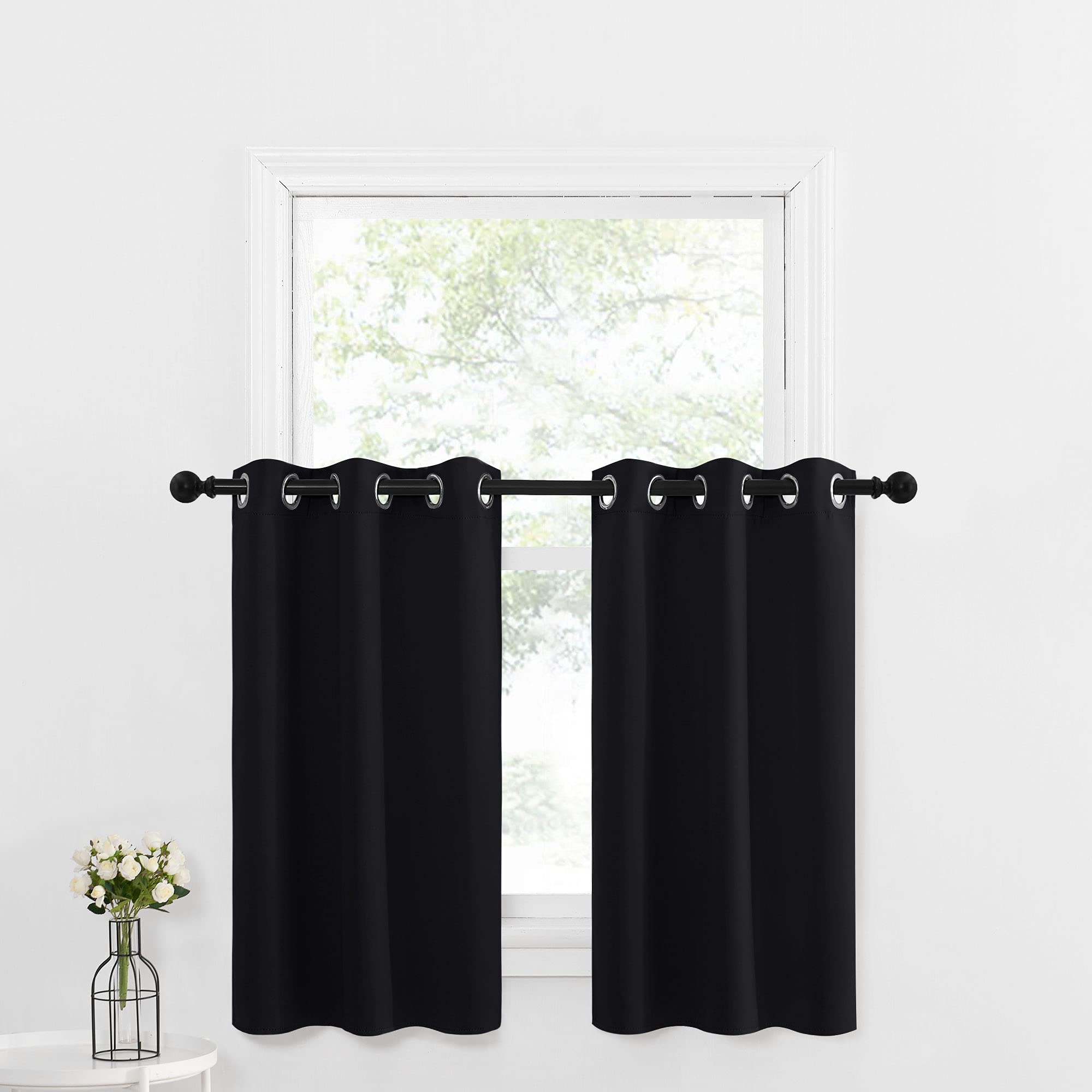 NICETOWN Small Window Tiers Short Curtains - Thermal Insulated Home Halloween Decor Blackout Grommet Panels Drapes for Kitchen W