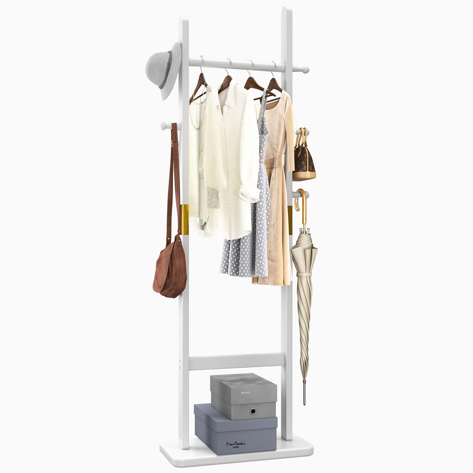 Aibiju Clothing Rack for Hanging Clothes, White Freestanding Clothes Rack Heavy Duty, Small Hanging Rack Hall Tree, Very Sturdy 