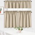 NANAN Kitchen Curtains and Valances Set 3 PCS 30 Inch Length, Waffle Weave Textured Cafe Cutains Tier and Valance, Waterproof Ba