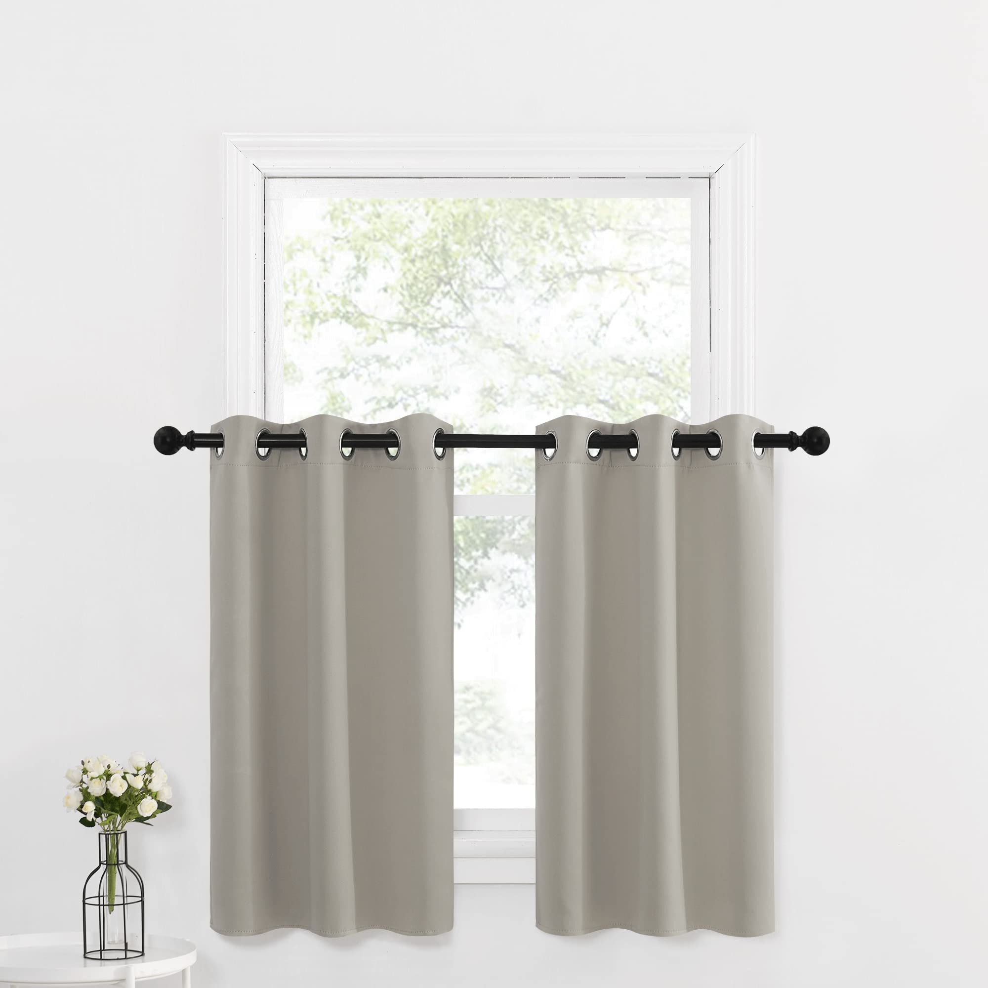 NICETOWN Natural Tiers Valance Curtain for Kitchen, Blackout Short Curtains for Nursery/Bathroom, Farmhouse Country Grommet Vala