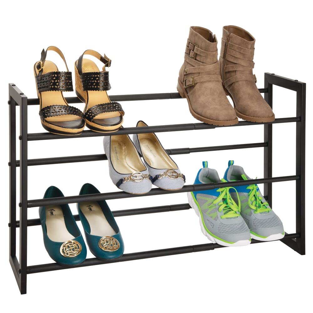 mDesign Metal 3 Tier Adjustable/Expandable Shoe and Boot Storage Organizer Rack - Space-Saving, Angled Vertical Storage - Closet