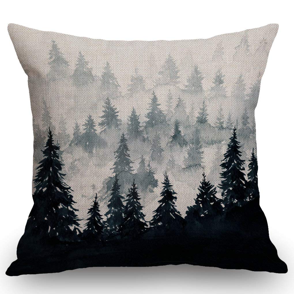 SSOIU Watercolor Mountain Throw Pillow Covers Farmhouse Decorative Square Pillow Covers 18x18 Inches for Farmhouse Home Decor