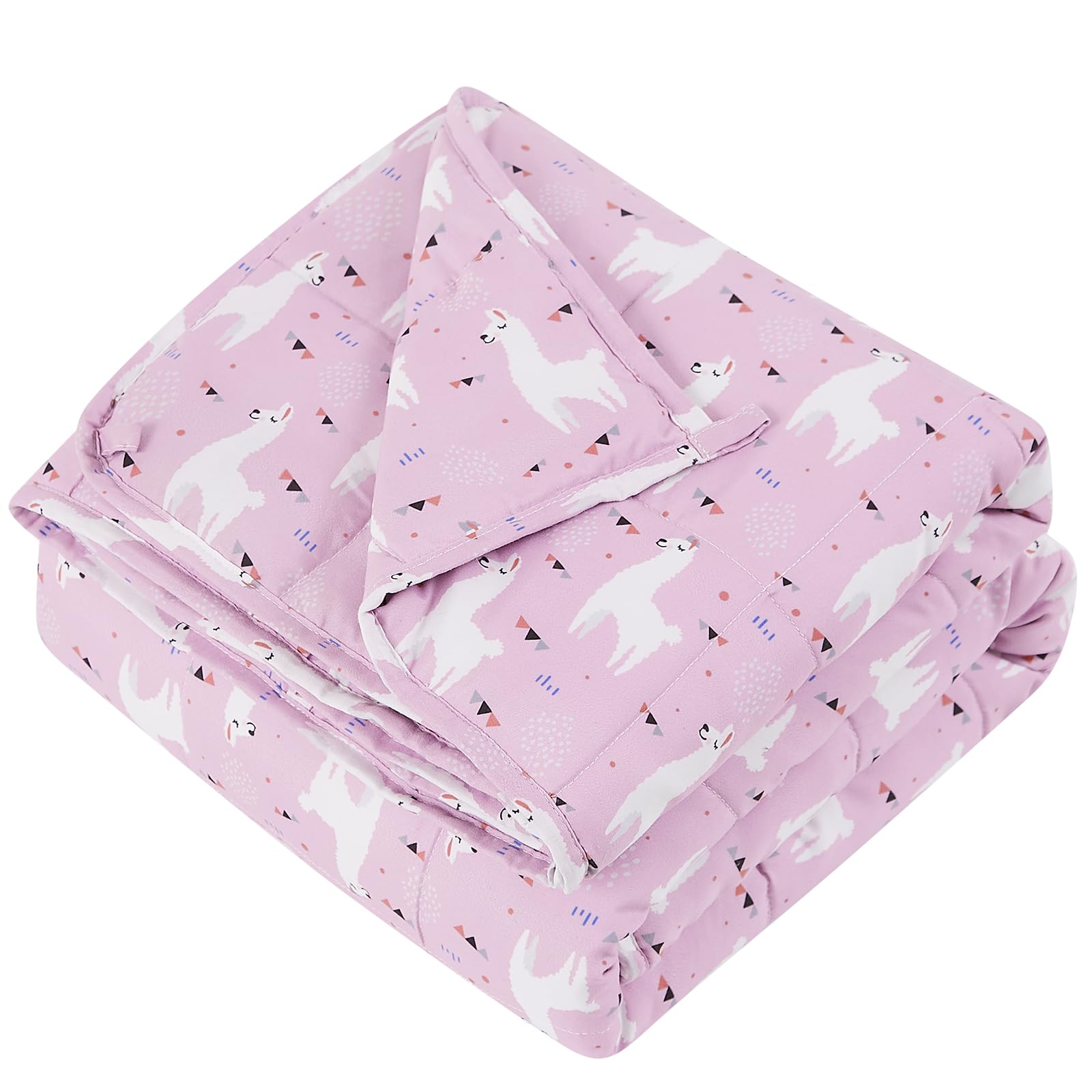 HOSUKKO Weighted Blanket, Microfiber 7 lbs, Purple Alpaca Design for Kids, 41 x 60 inches, Breathable, Glass Beads, Machine Wash