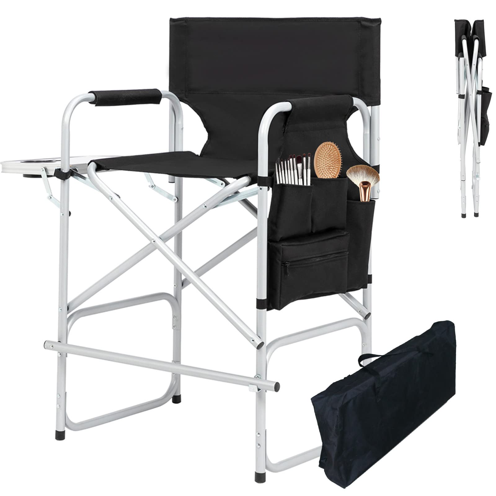 JXUFDHO Makeup Chair for Makeup Artist 41,Tall Directors Chairs Foldable with Side Table Cup Holder Storage Bag and Footrest, 