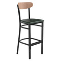 Flash Furniture Wright Commercial Barstool - Natural Birch Finish Wood Boomerang Back - Green Vinyl Seat - 500 LB. Capacity Blac