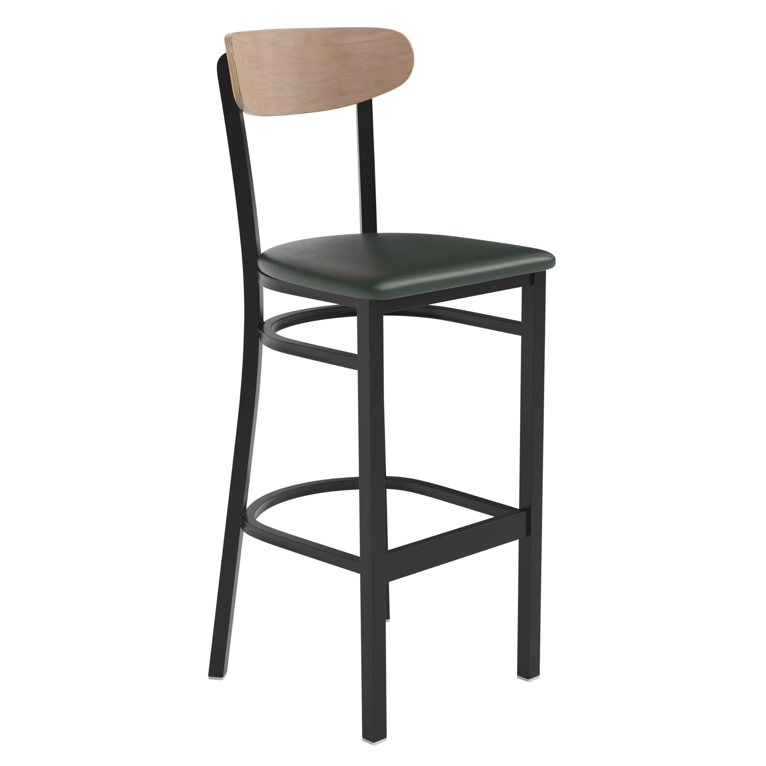 Flash Furniture Wright Commercial Barstool - Natural Birch Finish Wood Boomerang Back - Green Vinyl Seat - 500 LB. Capacity Blac