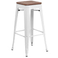 Flash Furniture Lily 30 High Backless White Metal Barstool with Square Wood Seat