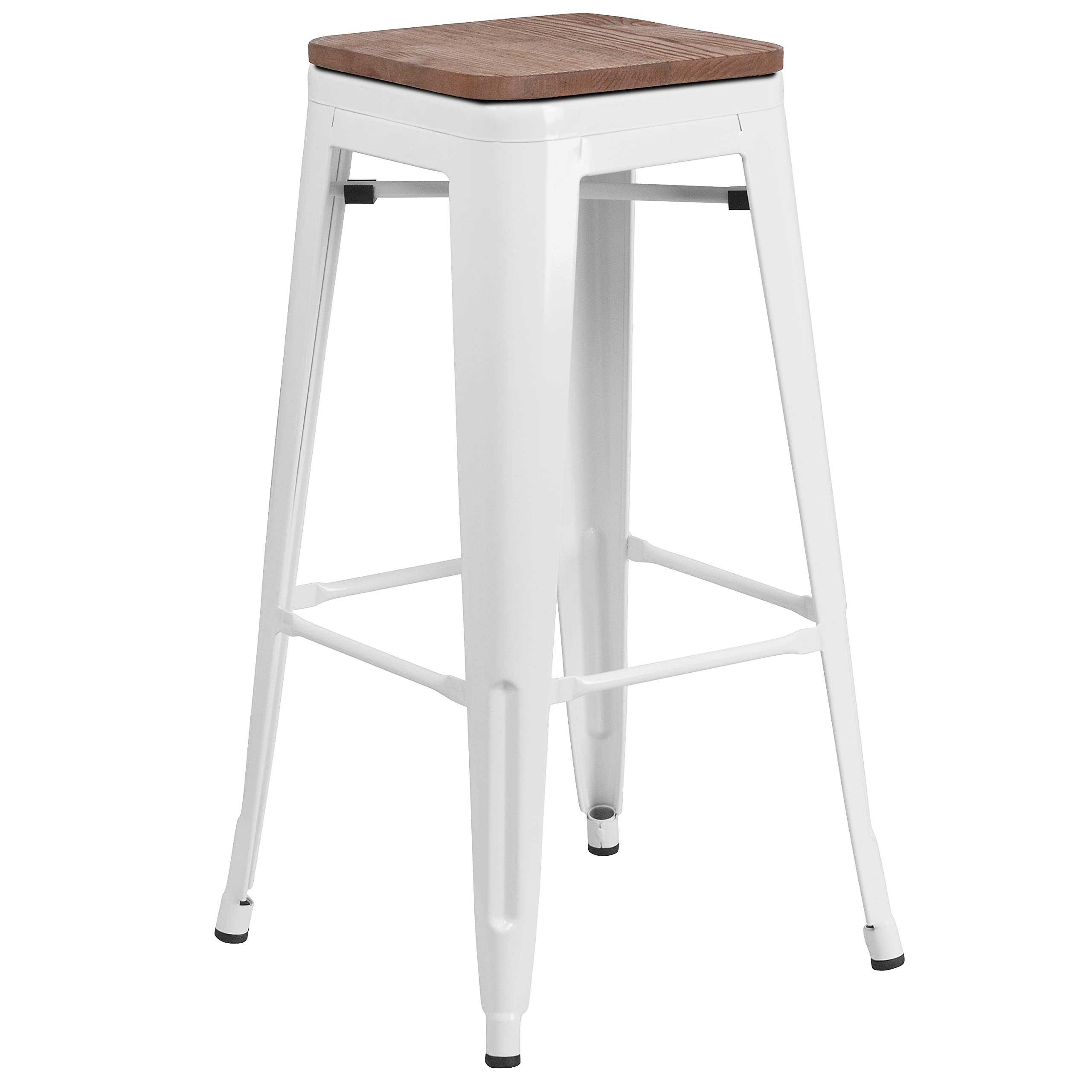 Flash Furniture Lily 30 High Backless White Metal Barstool with Square Wood Seat