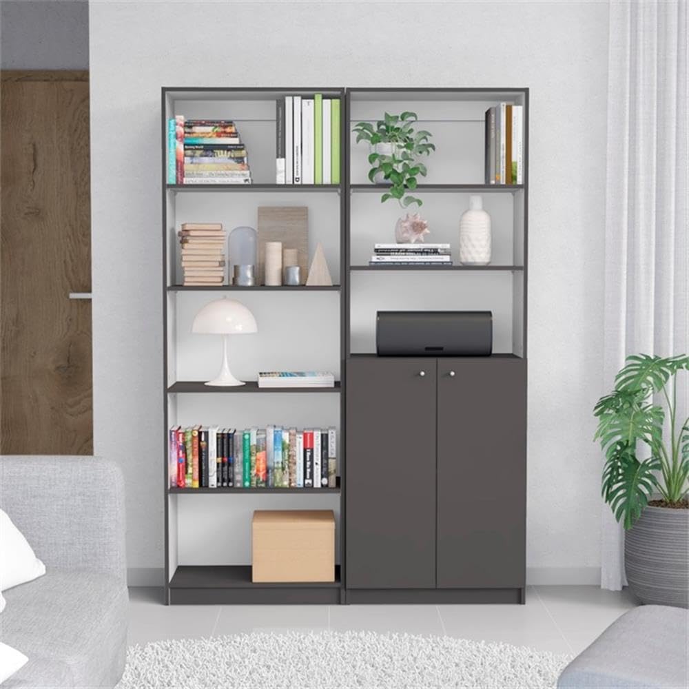 Tuhome Layton 2 Piece Living Room Set with 2 Bookcases Matt Gray White