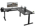 VIVO Electric Height Adjustable 77 x 71 inch Corner Stand Up Desk, 2 Black 30 inch Deep Table Tops, Black Frame, Memory Controll