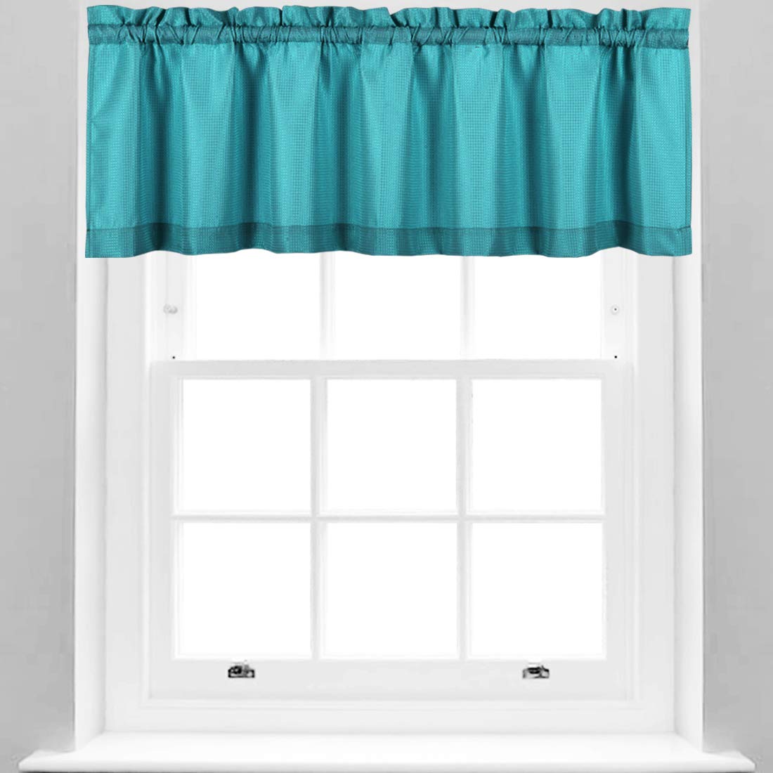 Valea Home Water Repellent Valance for Bathroom Window Waffle Woven Textured Short Kitchen Curtain Valances, Turquoise, 60 x16 i