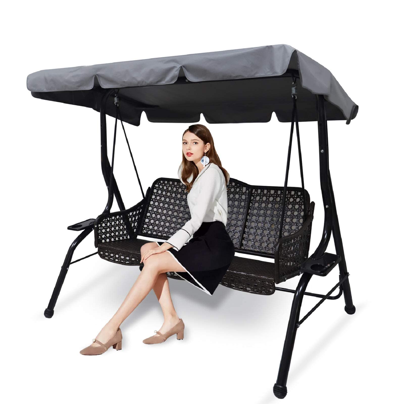 Outdoor Patio Swing Chair Canopy Replacement, 3 Seater Porch Swing Seat Canopy Cover, Waterproof Windproof Anti-UV Heavy Duty Ri