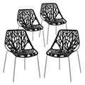 Bonnlo Modern Stackable Dining Chair Set of 4 for Kitchen, Black, Plastic Birch Sapling Chairs for Dining Room,Living Room,Waiti