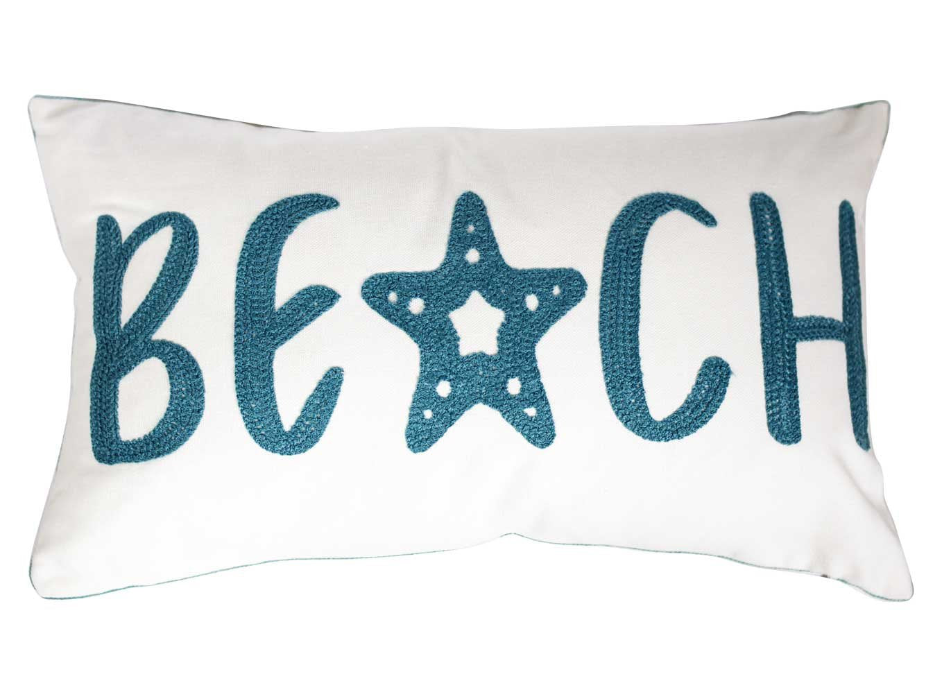 DECOPOW Embroidered Beach Throw Pillow Covers,Beach Decorative Canvas Pillow Cover for Nautical Style Deco 12 X 20 Inches (Beach