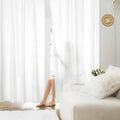 HOMEIDEAS Non-See-Through White Privacy Sheer Curtains 52 X 96 Inches Long 2 Panels Semi Sheer Curtains Light Filtering Window C