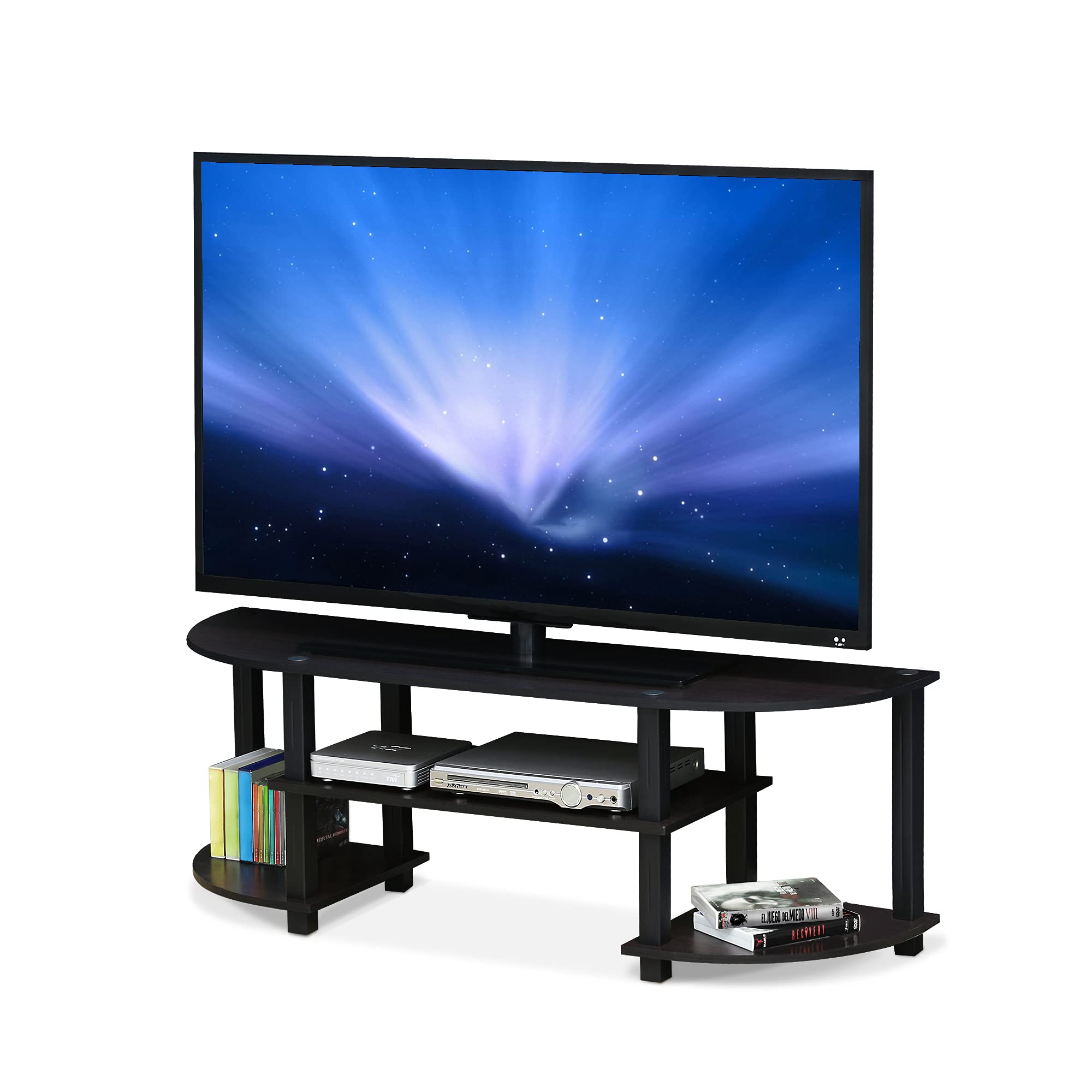 Furinno Turn-S-Tube Wide TV Entertainment Center, Dark Walnut