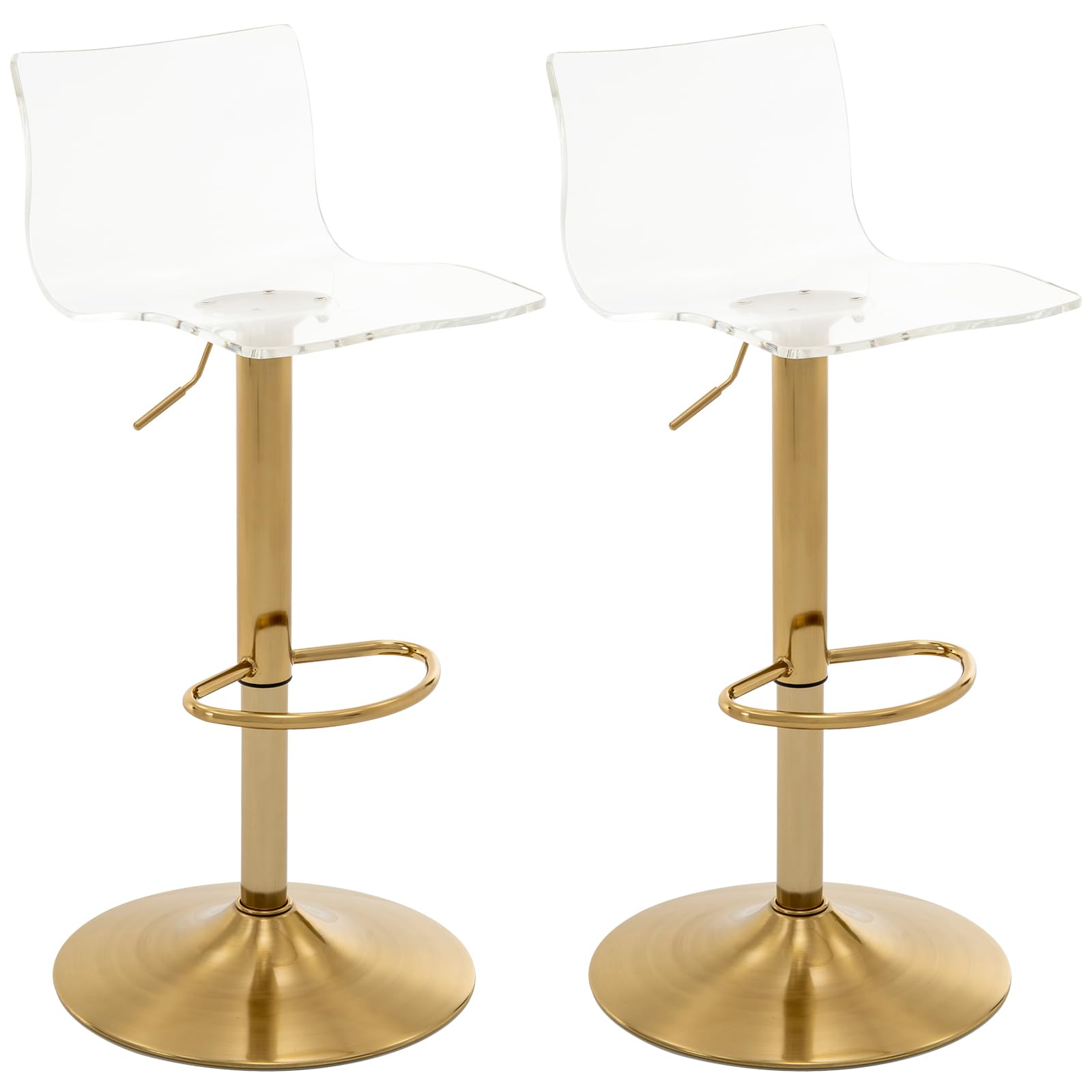 Brage Living Acrylic Bar Stools with Mid Back, Set of 2, Transparent Adjustable Swivel Airlift Barstools, Counter Height Bar Cha