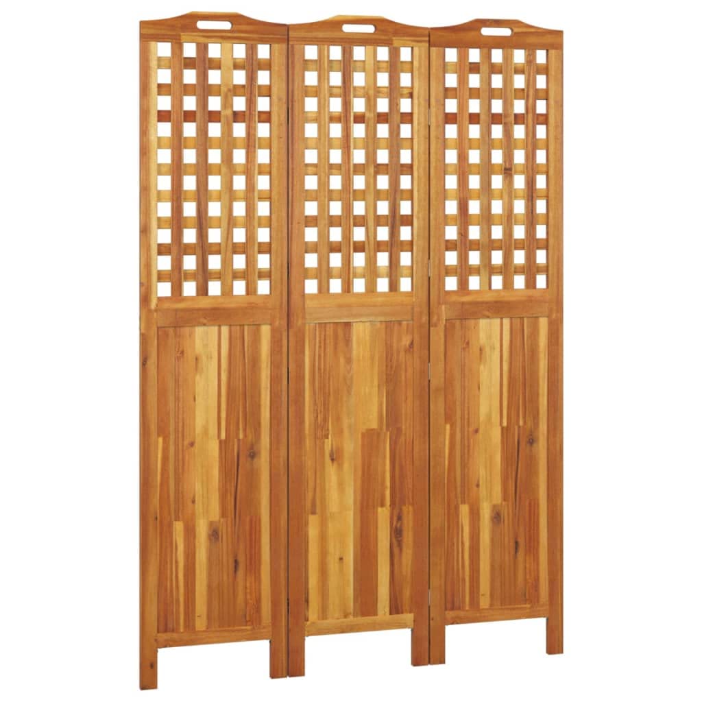 vidaXL 3-Panel Wood Room Divider, Solid Acacia, Folding and Freestanding, Natural Brown, Farmhouse Style, Functional for Bedroom