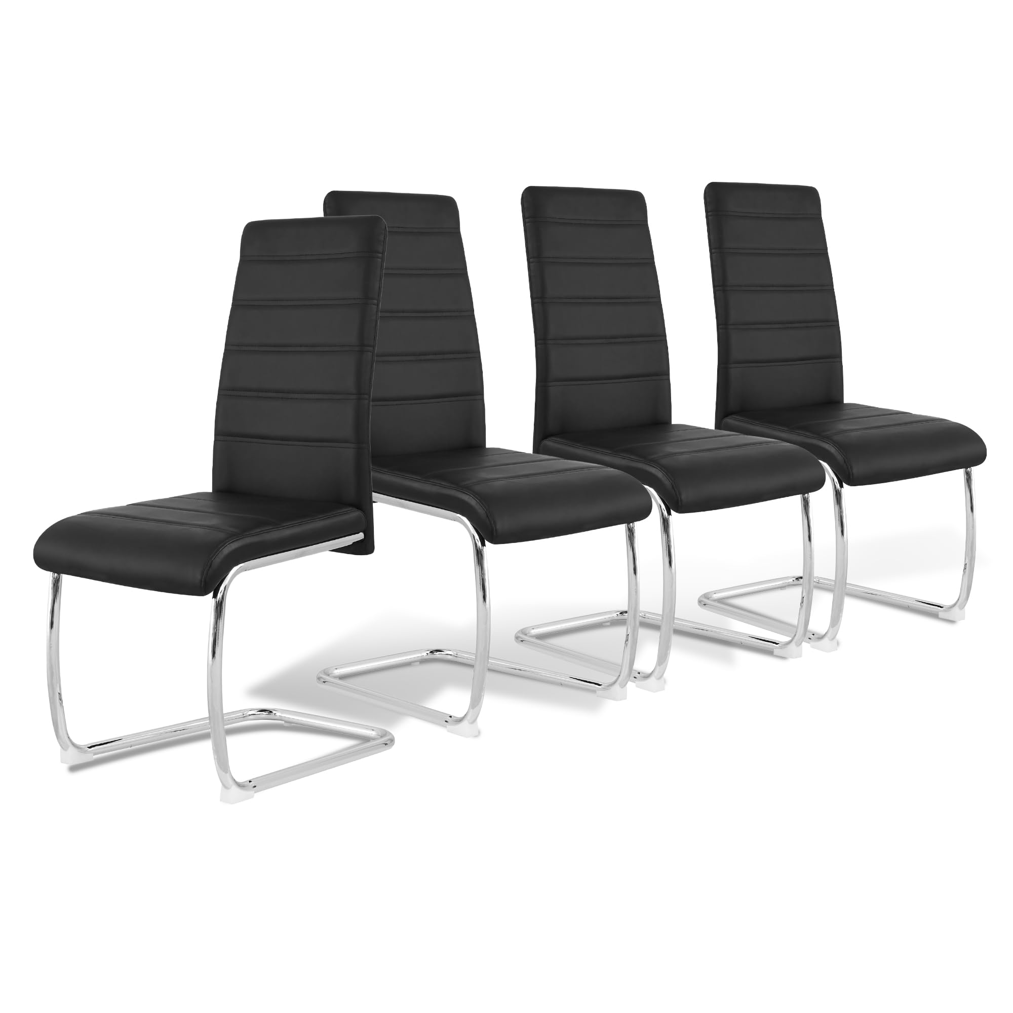 Homy Casa Set of 4 Modern Dining Chairs, Upholstered Armless Chairs with Fabric/PVC Upholstery & Sturdy Metal Legs, Comfortable 