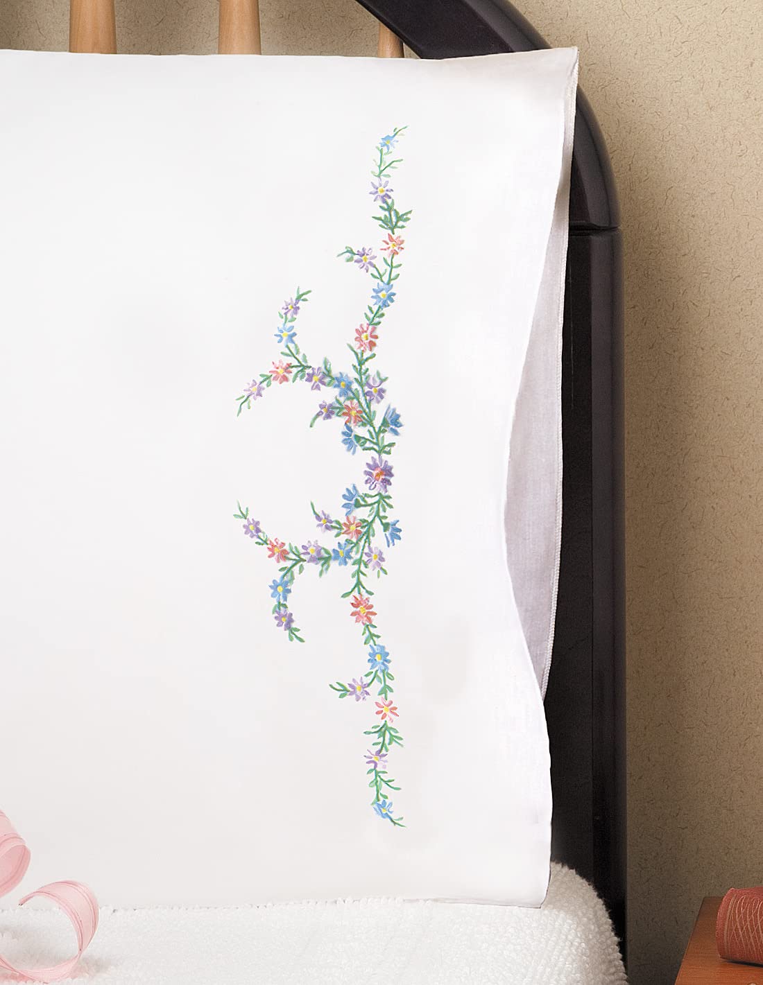 Tobin Stamped Pillowcase Pair for Embroidery, 20 by 30-Inch, Reflections