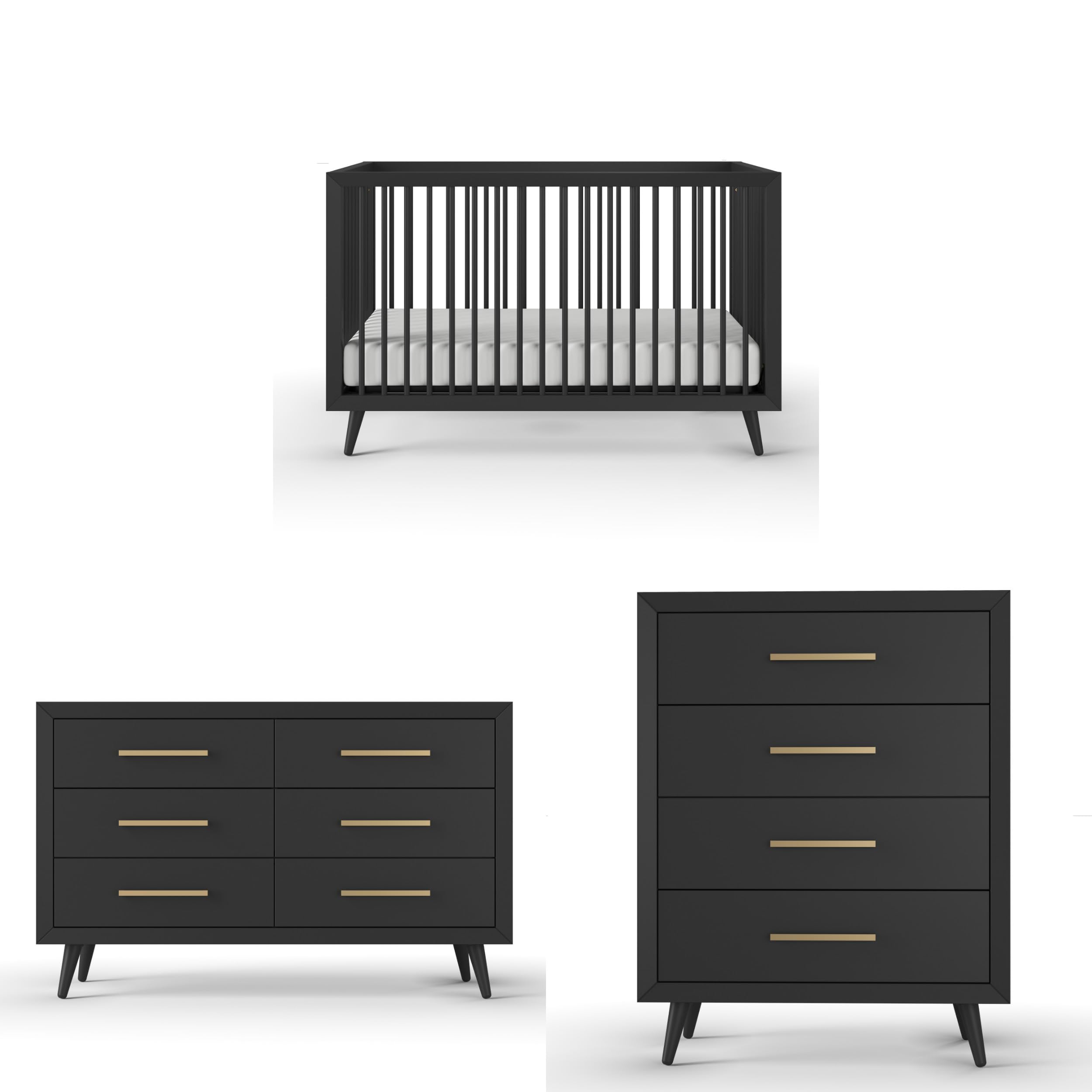 Child Craft Cranbrook 3-Piece Nursery Set, Includes 4-in-1 Convertible Crib, Dresser and Chest, Crib Grows with Your Baby (Ebony