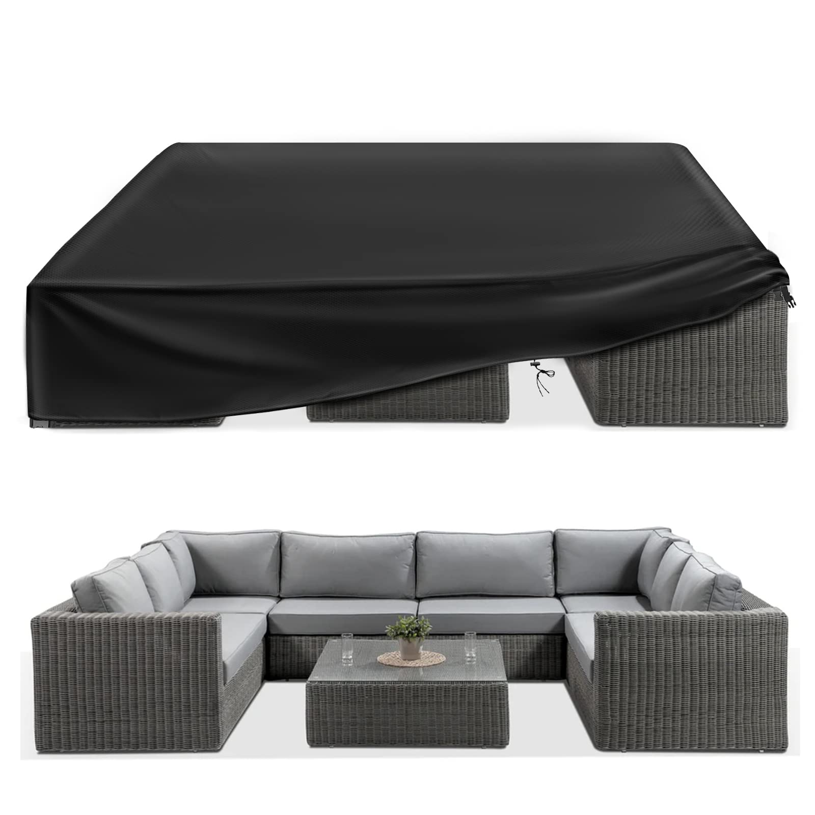 ESSORT Patio Furniture Covers, Extra Large Outdoor Furniture Set Covers 124x63x29 Waterproof, Rain Snow Dust Wind-Proof, Anti-UV
