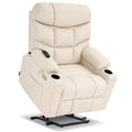 MCombo Power Lift Recliner Chair with Extended Footrest for Elderly People, Faux Leather 7287 (Cream White, Medium-Regular)