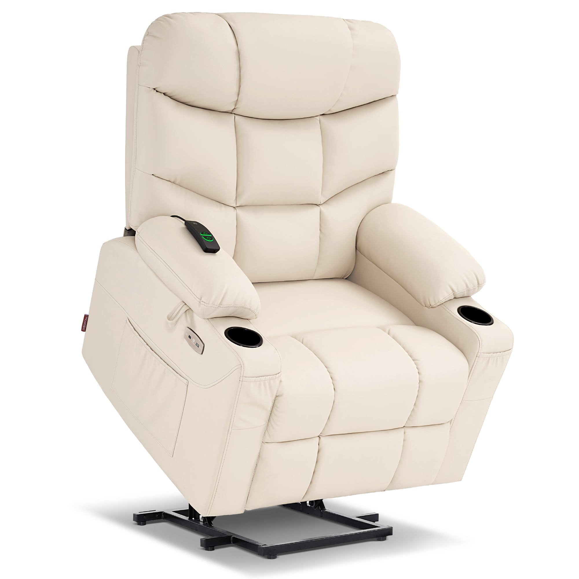 MCombo Power Lift Recliner Chair with Extended Footrest for Elderly People, Faux Leather 7287 (Cream White, Medium-Regular)