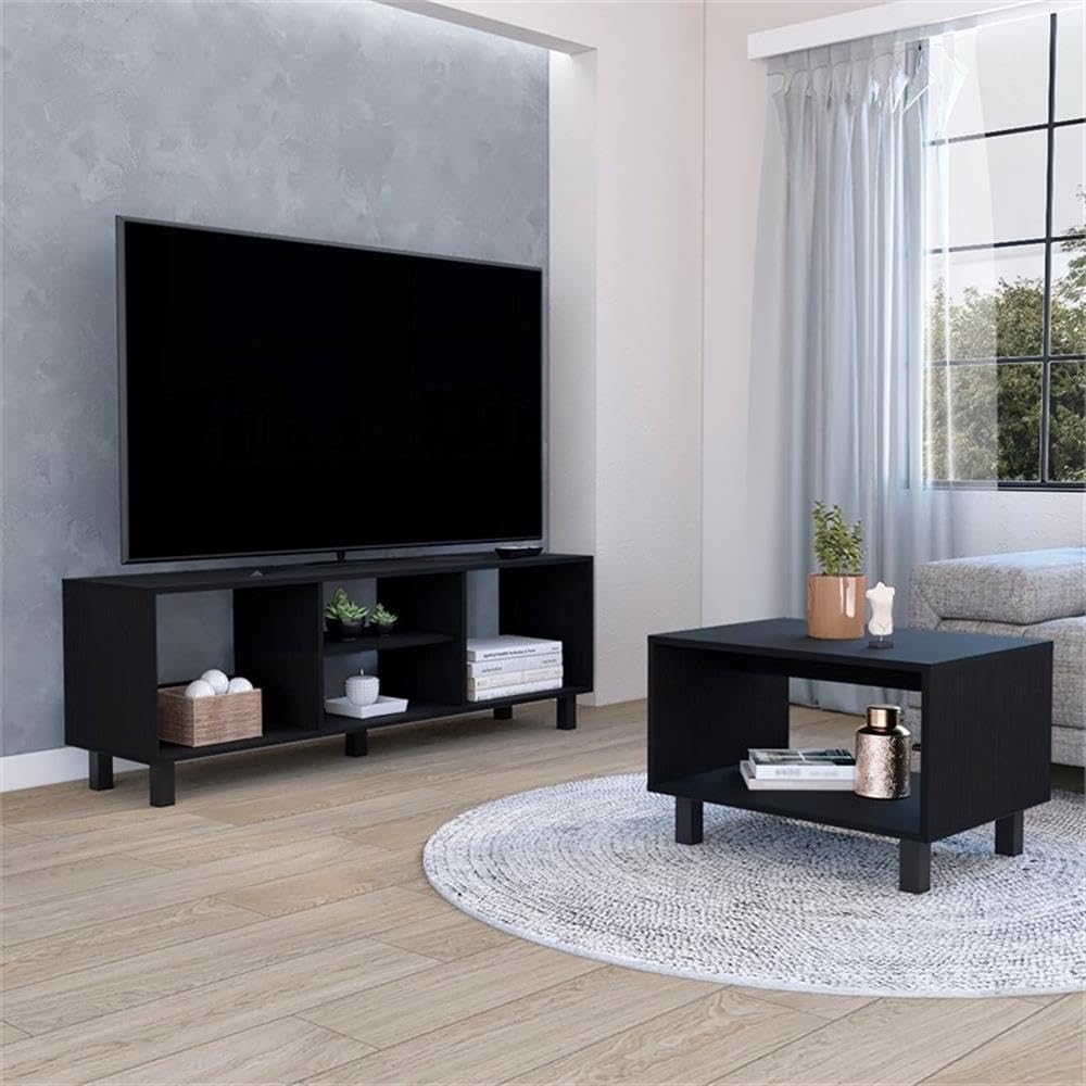 Tuhome Vassel TV Rack Entertainment Unit Engineered Wood Black