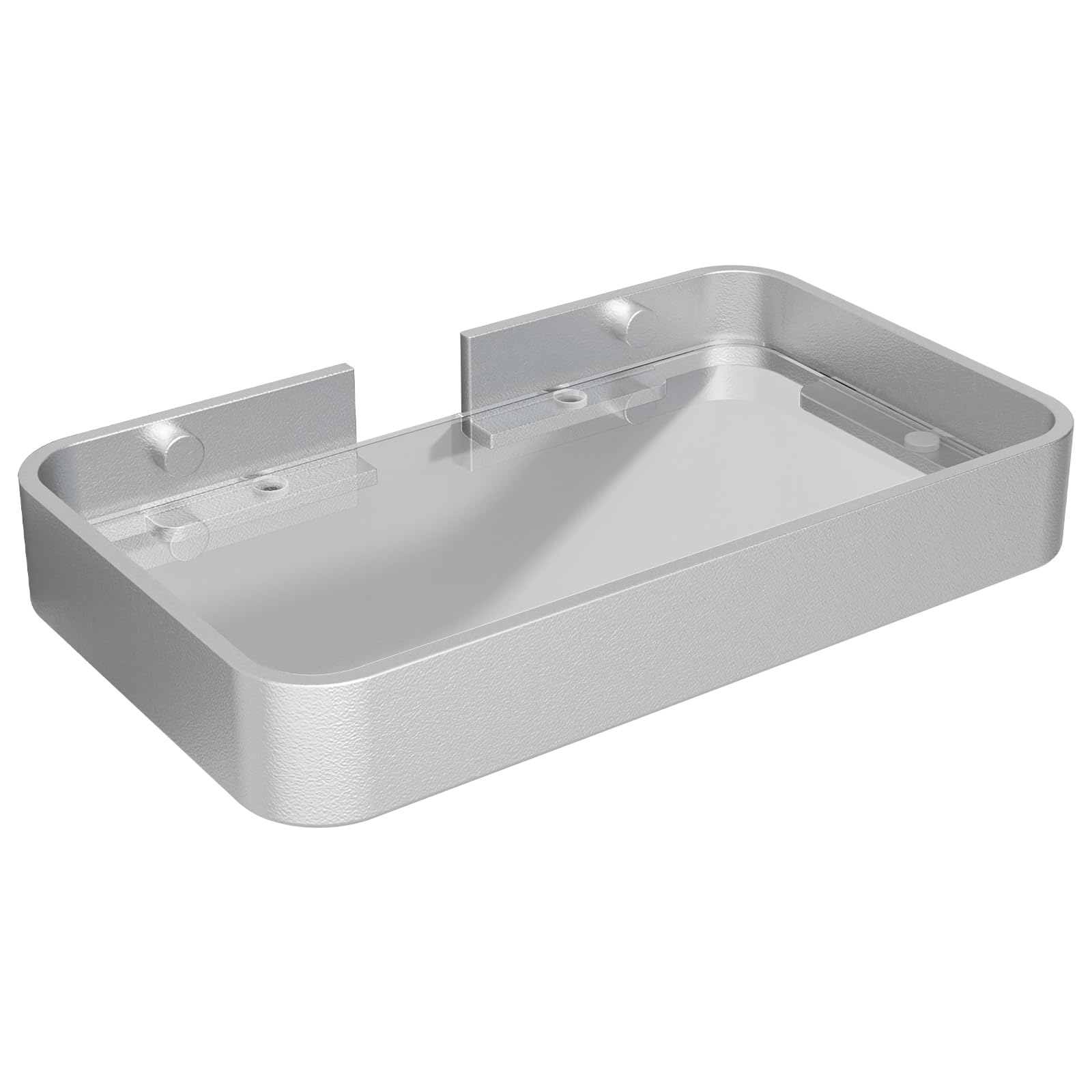 Danpoo 8-Inch Small Wall Shelf, Clear Tempered Glass with Matte Silver Aluminum Frame - Sleek Floating Bathroom Organizer