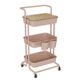 DTK 3 Tier Rolling Utility Cart with Cover Top Board, Movable Kitchen Storage Cart Trolley with Lockable Wheels, Cups, Hooks for