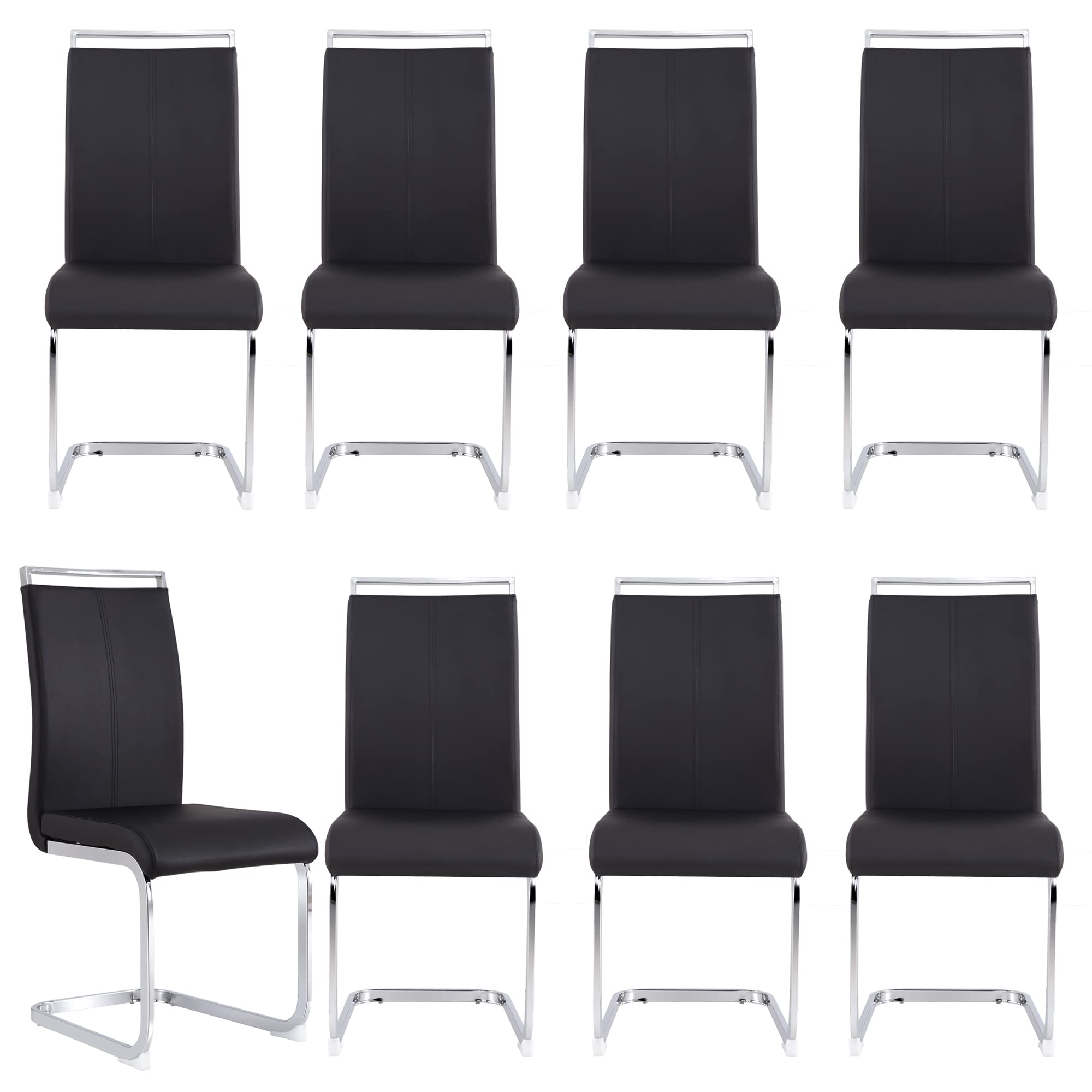 gopop Dining Chairs Set of 8, Kitchen Modern Metal Chairs with Faux Leather Padded Seat High Back and Sturdy Chrome Legs, Chairs