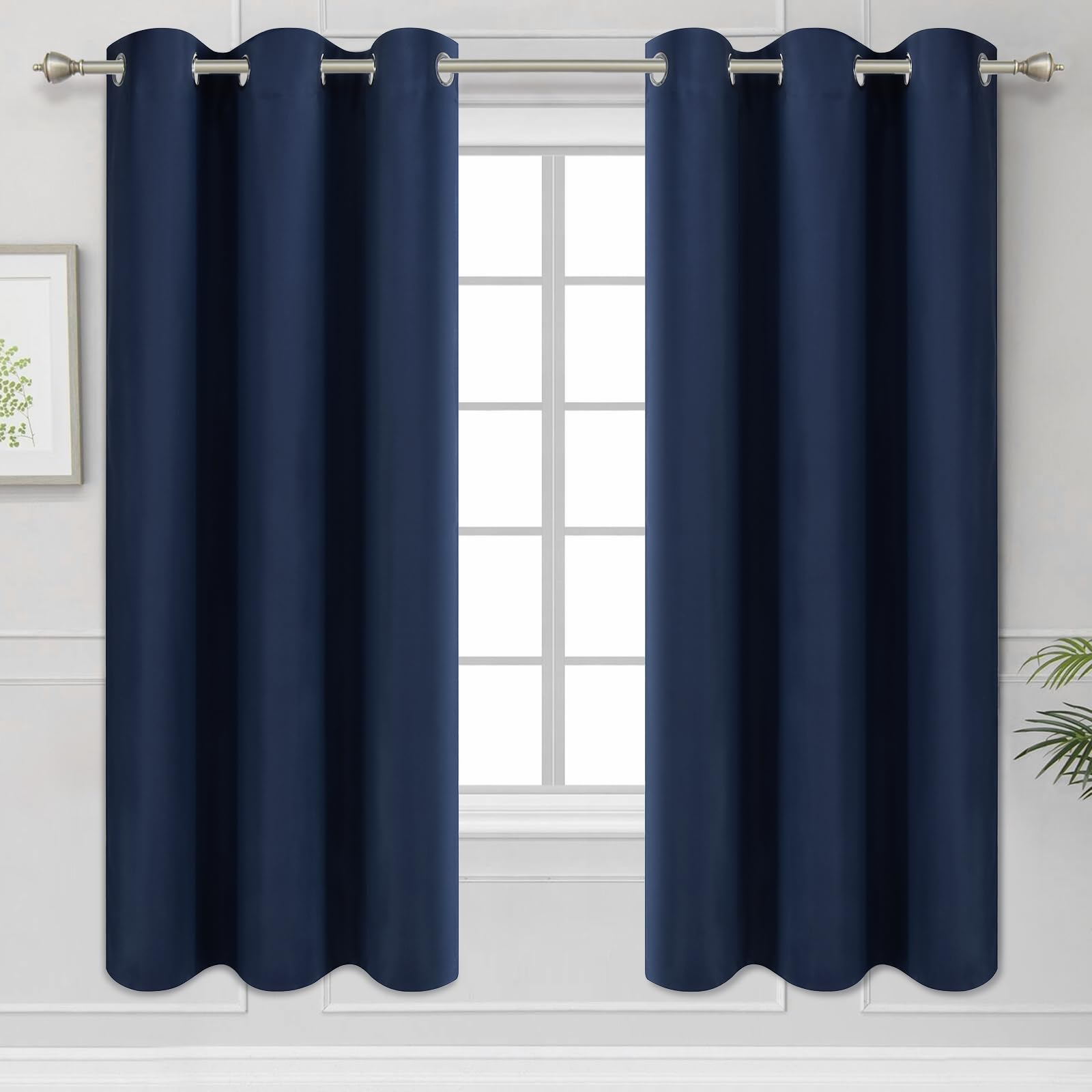 Diraysid Navy Blue Grommet Blackout Curtains for Bedroom Thermal Insulated Room Darkening Curtains Drapes, 42x 63, 2 Panels